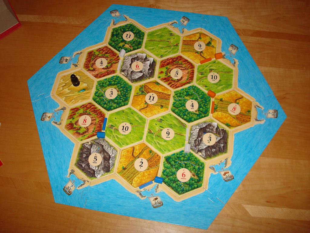 A Settlers of Catan board, with most of the outcome decided already